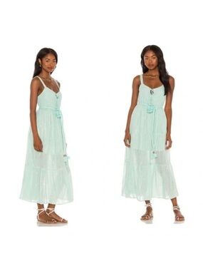 Karina Grimaldi Light Aqua Tiered Maxi Dress with Tie Waist